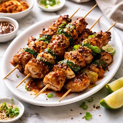 Image of Skewered Korean Chicken and Green Onions