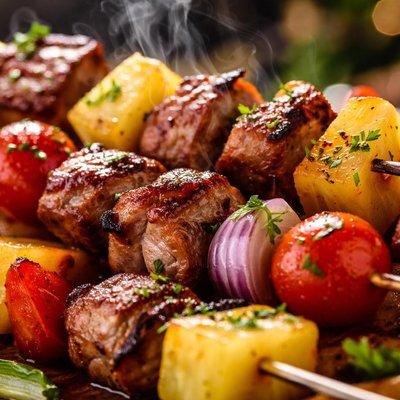 Image of Skewered Pork Fruit and Vegetable