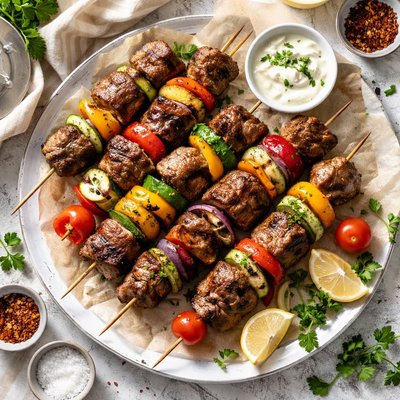 Image of Skewered Steak with Vegetables