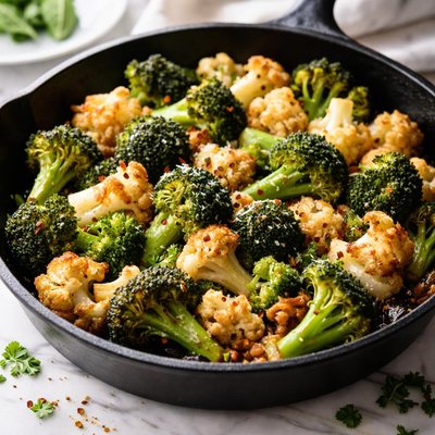 Image of Skillet Browned Broccoli Cauliflower and Garlic