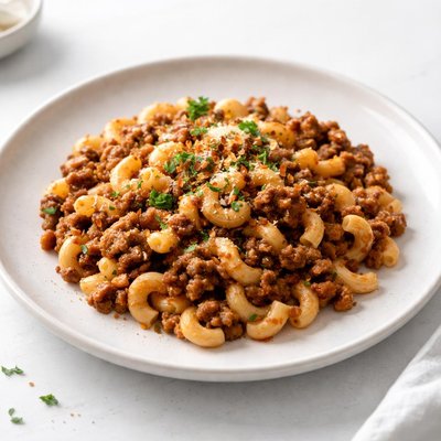 Image of Skillet Macaroni and Tvp Beef Vegan