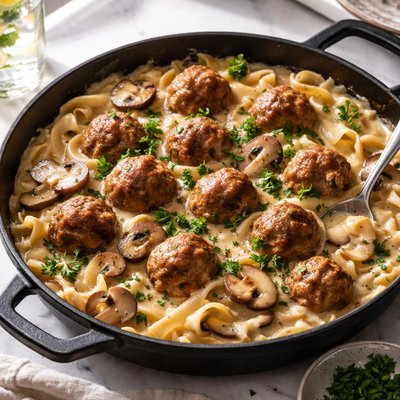 Image of Skillet Meatball Mushroom Stroganoff