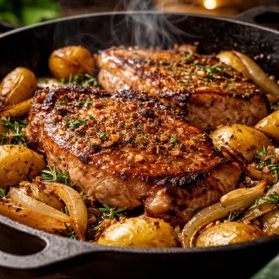 Image of Skillet Pork Chops with Potato and Onion