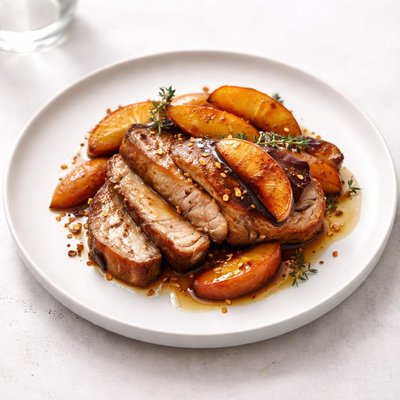 Image of Skillet Pork with Sweet Balsamic Peaches