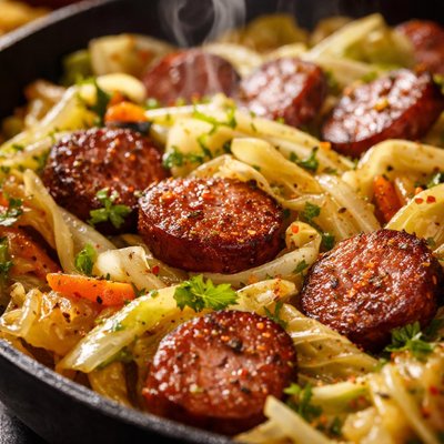 Image of Skillet Sausage and Cabbage