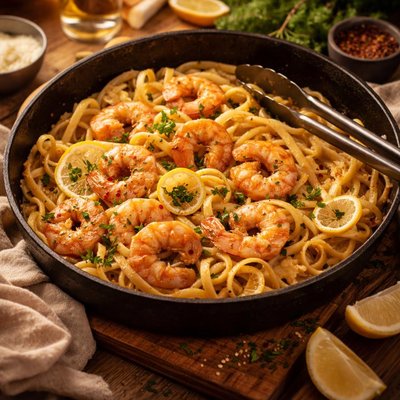 Image of Skillet Shrimp Scampi with Fettuccine