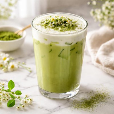Image of Café con leche matcha sin lácteos y bajo en calorías.