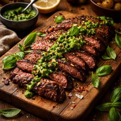 Image of Skirt Steak W Basil Sauce
