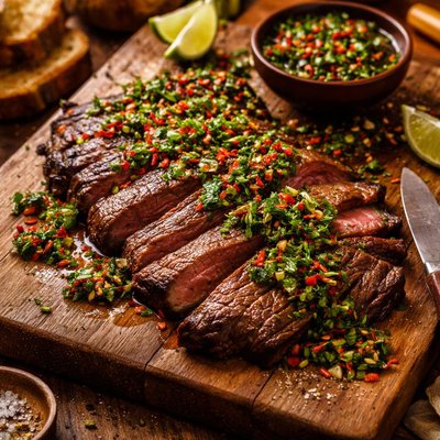 Image of Skirt Steak with Red Chile Cilantro Chimichurri