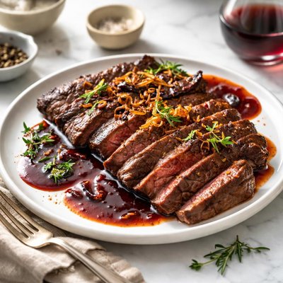 Image of Skirt Steak with Red Wine Sauce