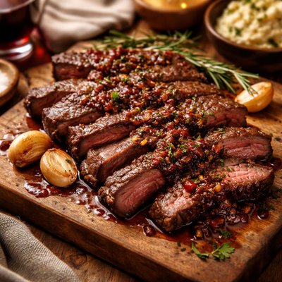 Image of Skirt Steaks with Red Wine Butter Sauce Art Smith