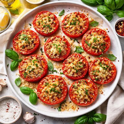 Image of Sliced Tomatoes Baked with Parmesan Cheese