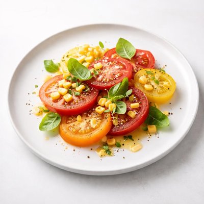 Image of Sliced Tomatoes with Corn and Basil