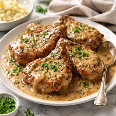 Image of Slow Cook Down Home Pork Chops and Gravy