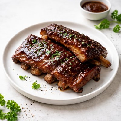 Image of Costillas de BBQ a la parrilla lentas sin azúcar