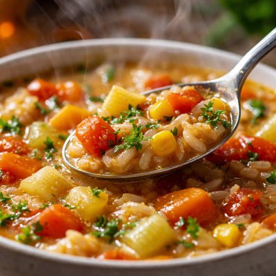 Image of Slow Cooked Harvest Vegetable and Rice Soup