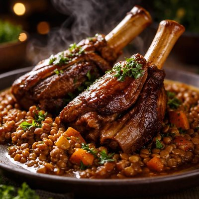 Image of Slow Cooked Lamb Shanks with Lentil Ragout