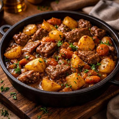 Image of Slow Cooked Meat and Potato Casserole