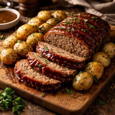 Image of Slow Cooked Meatloaf and Potatoes