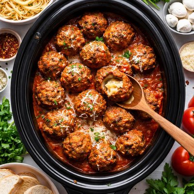 Image of Slow Cooker Cheese Stuffed Meatballs and Sauce