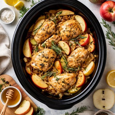 Image of Slow Cooker Chicken with Rosemary Apples and Onions