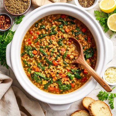 Image of Slow Cooker Lentil and Rice Soup