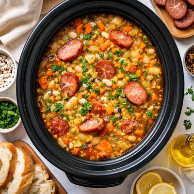 Image of Slow Cooker Navy Bean Soup with Kielbasa