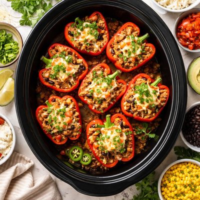 Image of Slow Cooker Stuffed Red Bell Peppers