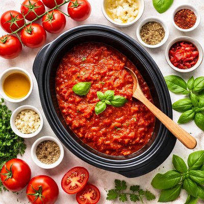 Image of Slow Cooker Tomato Sauce with Fresh Tomatoes