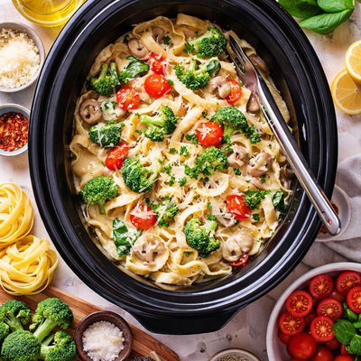 Image of Slow Cooker Vegetable Fettuccine Alfredo