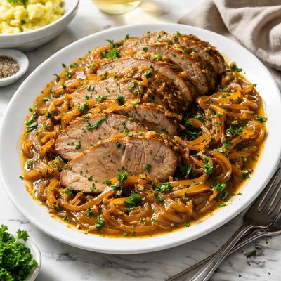 Image of Slow Roasted Pork in Onion Gravy