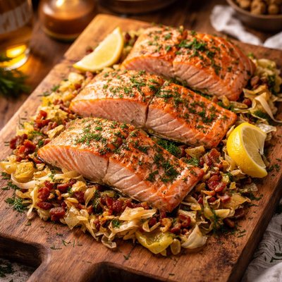 Image of Slow Roasted Salmon with Cabbage Bacon Dill