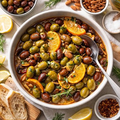 Image of Slow Roasted Spanish Olives with Oranges and Almonds