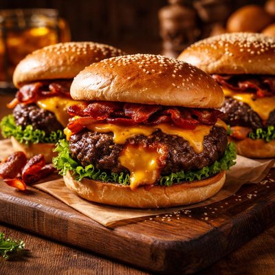 Image of Smoked Cheddar Bacon Stuffed Hamburgers