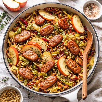 Image of Smoked Chicken Sausage with Apples Cabbage