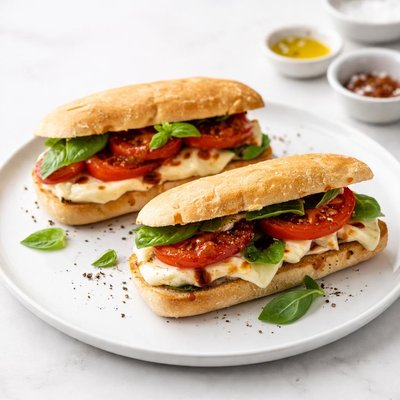 Image of Smoked Mozzarella Sandwiches with Tomatoes Two Ways