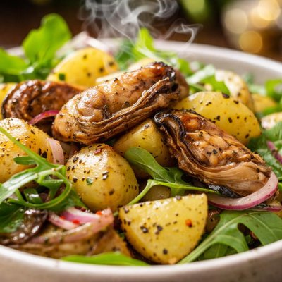 Image of Smoked Oyster and Potato Salad with Arugula