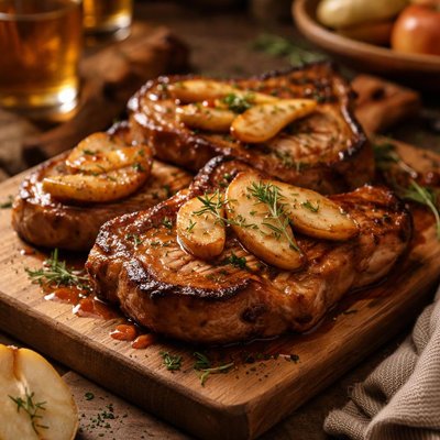 Image of Smoked Pork Chops with Apples