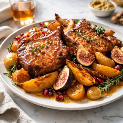 Image of Smoked Pork Chops with Autumn Fruits and Applejack