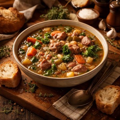 Image of Smoked Pork White Bean and Vegetable Soup