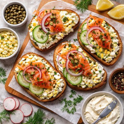 Image of Smoked Salmon and Chopped Egg Sandwiches