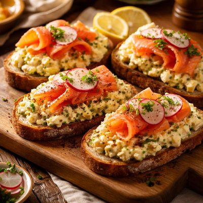 Image of Smoked Salmon and Egg Salad Tartines