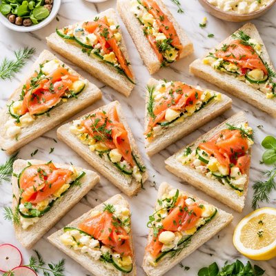 Image of Smoked Salmon and Egg Salad Tea Sandwiches