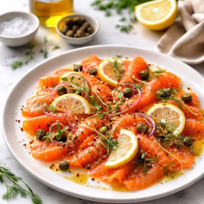 Image of Smoked Salmon Carpaccio with Extra Virgin Olive Oil and Lemon