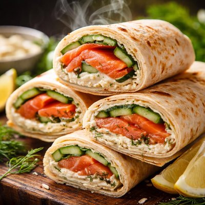 Image of Smoked Salmon Cucumber Horseradish Lavash Sandwiches