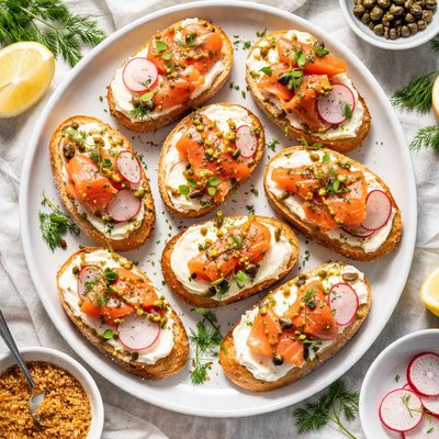 Image of Smoked Salmon Goat Cheese and Mustard Crouton