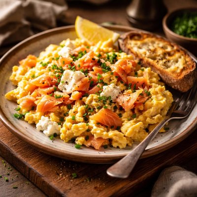 Image of Smoked Salmon Goat Cheese Scramble