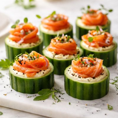 Image of Smoked Salmon in Cucumber Cups