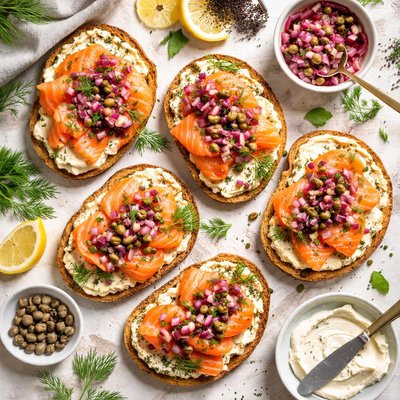 Image of Smoked Salmon Sandwiches with Red Onion Relish