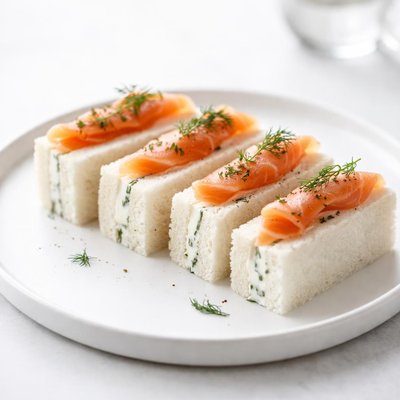 Image of Smoked Salmon Tea Sandwiches with Dill Cream Cheese